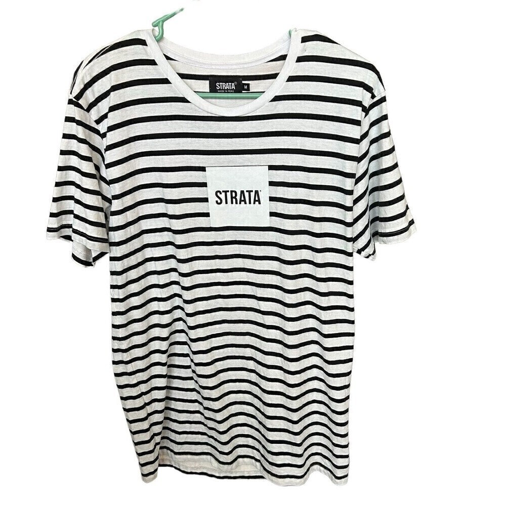 Strata Logo (RARE) Women's Striped T-Shirt, Black/White Size Medium #1110